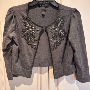 INC International Concepts Charcoal Gray Crop Embellished Cardigan one clasp